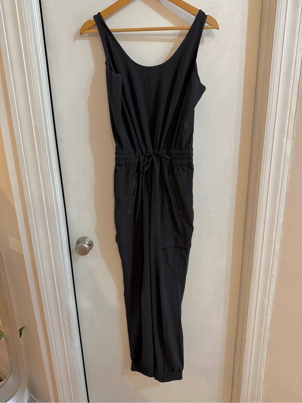 Athleta Black Sleeveless Jumpsuit with Drawstring Waist